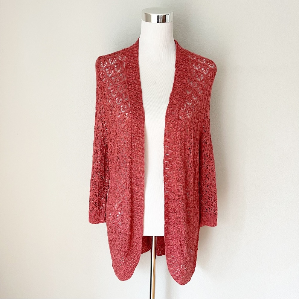 Maurices Pointelle Knit Cardigan Size 0 Red Brick Color